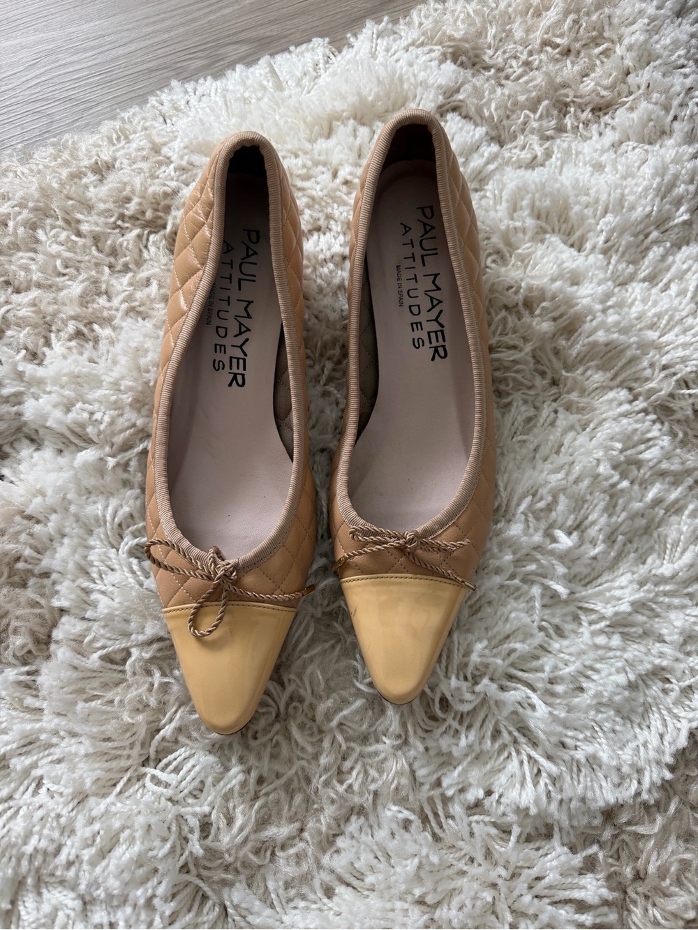 Paul Mayer Two-Tone Tan and Yellow Pointed Ballet Flats